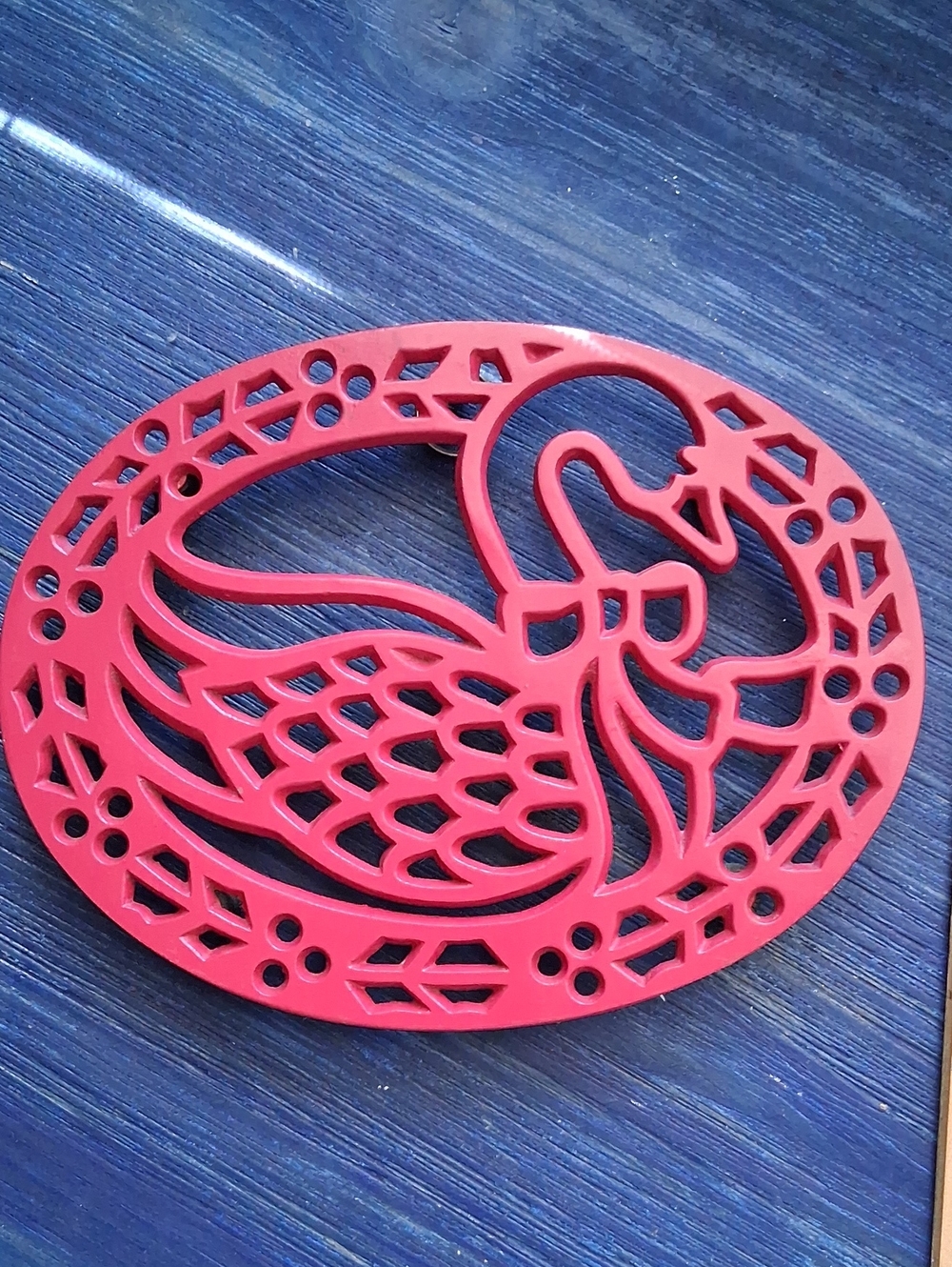 Red Cast Iron Swan Trivet